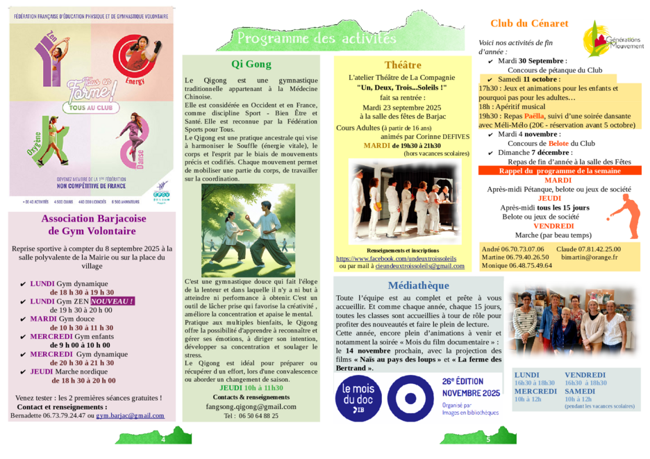 Activités des associations saison 2025-2026